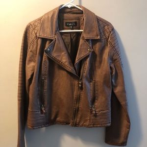 Brown pleather waist biker jacket.